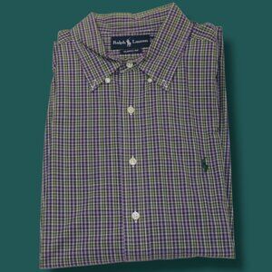 Ralph Lauren Mens Classic Fit Oxford Shirt Purple Green Multicolor Pattern Size